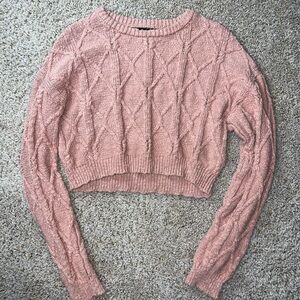 Forever 21 Pink Cozy Cable Knit Crew Neck Sweater